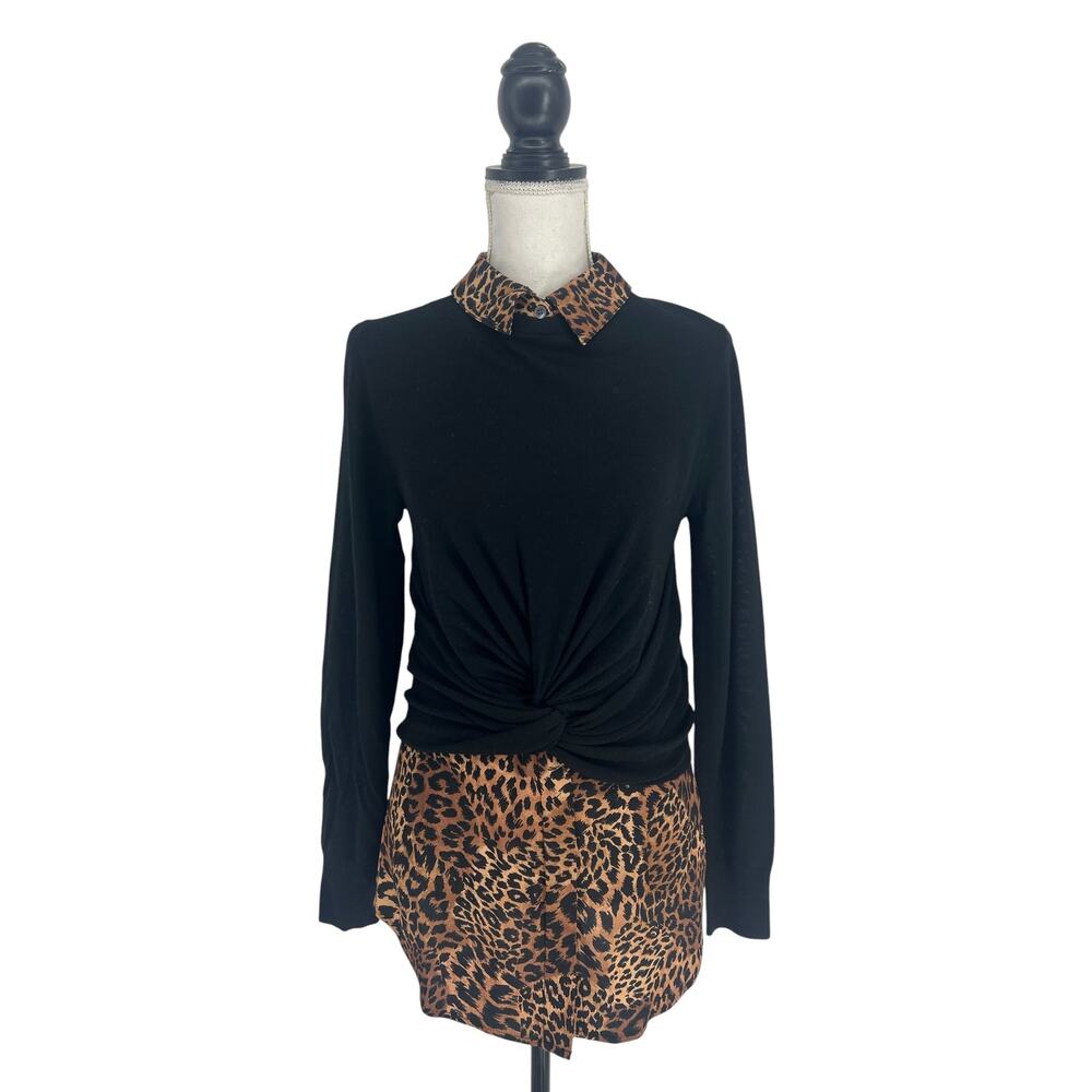 Veronica Beard Phebe Mixed Media Merino Wool Top Black XS‎ - Picture 2 of 11